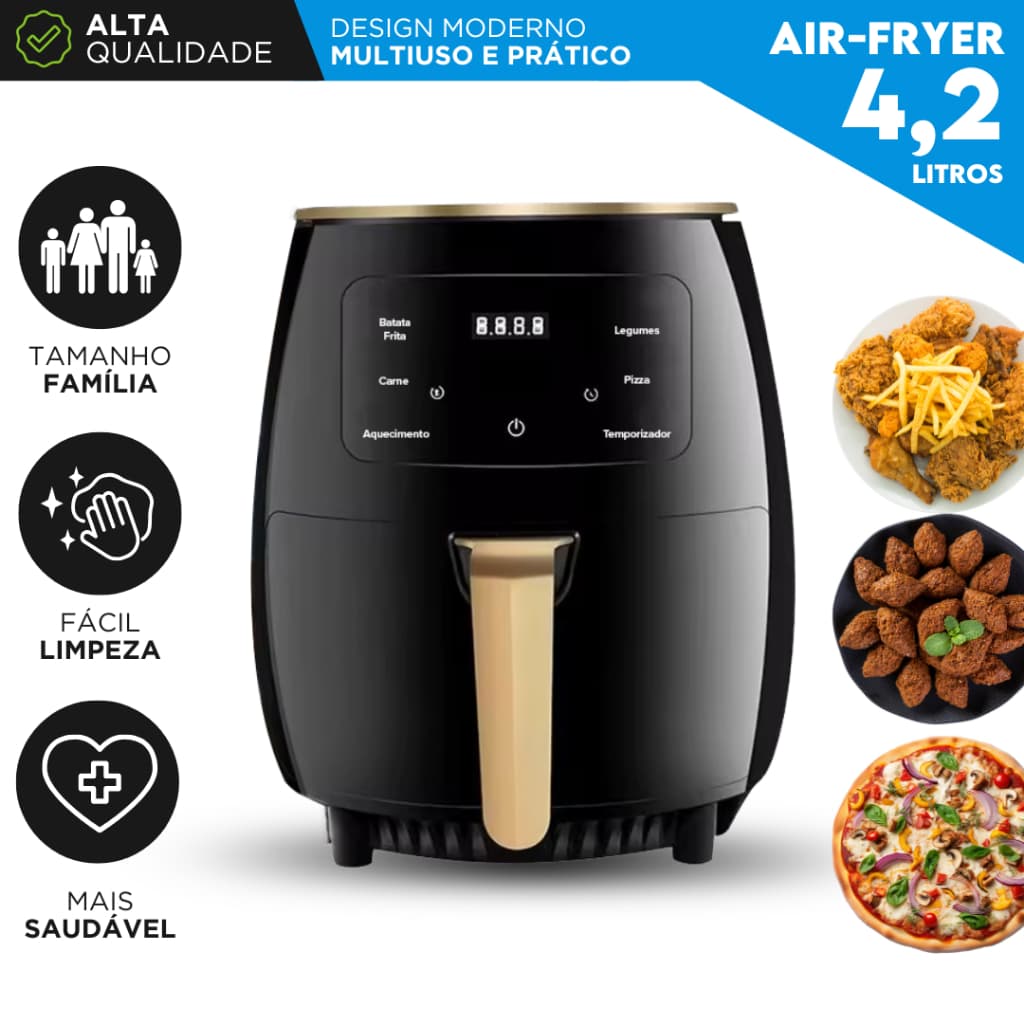 Fritadeira Elétrica 4,2 Litros 1500W 127v Digital Sem Óleo Timer Antiaderente Fácil Limpeza - SHEFA