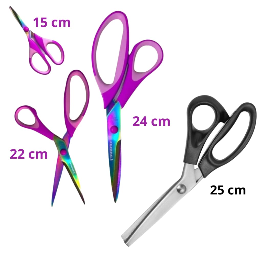 Kit com 4 Tesouras - 1 Tesoura Picotar 7mm Cor Preto + 3 Tesouras Titânio Lanmax Cor Roxa e Rosa