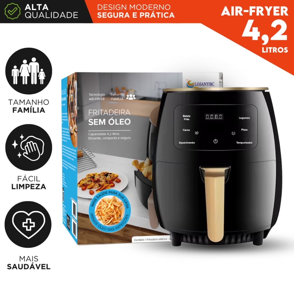 Air Fryer 4,2 Litros 1500W 127v Digital Sem Óleo Timer Antiaderente Fácil Limpeza - BARUCH