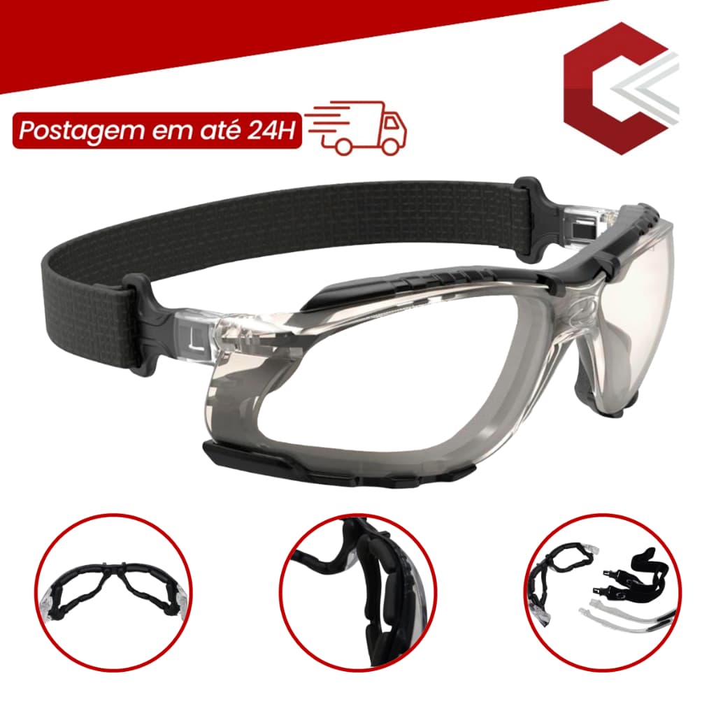 Óculos De Segurança Trabalho Esporte Lazer Com Vedação SS5 New Supersafety Incolor - CA 26126
