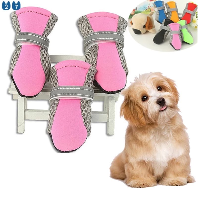 Kit 4 Sapato Para Cachorro Gato Pet Bota Protetora de Malha Antiderrapante Tecido Confortável Respirável LR-0319