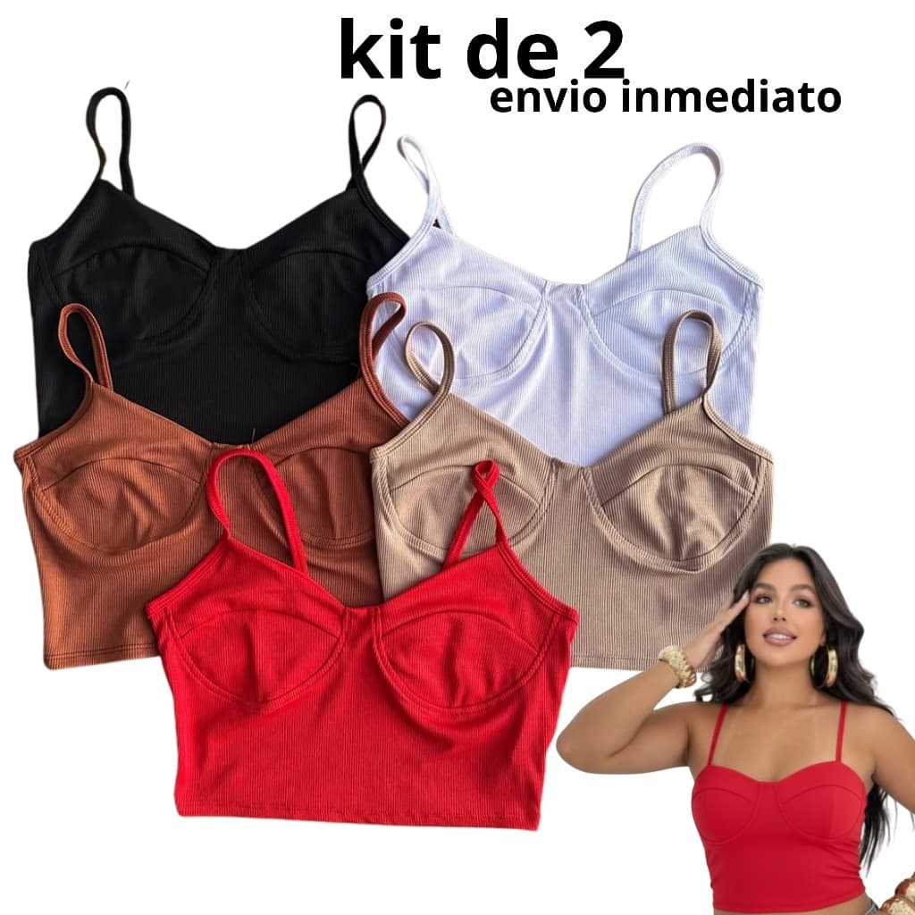 Kit 2 Cropped Regata Feminino Poliester Sem Bojo Meia Taça Top Suplex Retrô Crop Cropeed Cropet crop