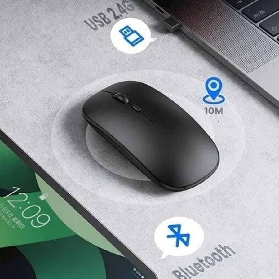 Mouse Sem Fio Wireless Recarregavel Led  2,4GHz Bluetooth Bateria Interna Ergonômico Silencioso