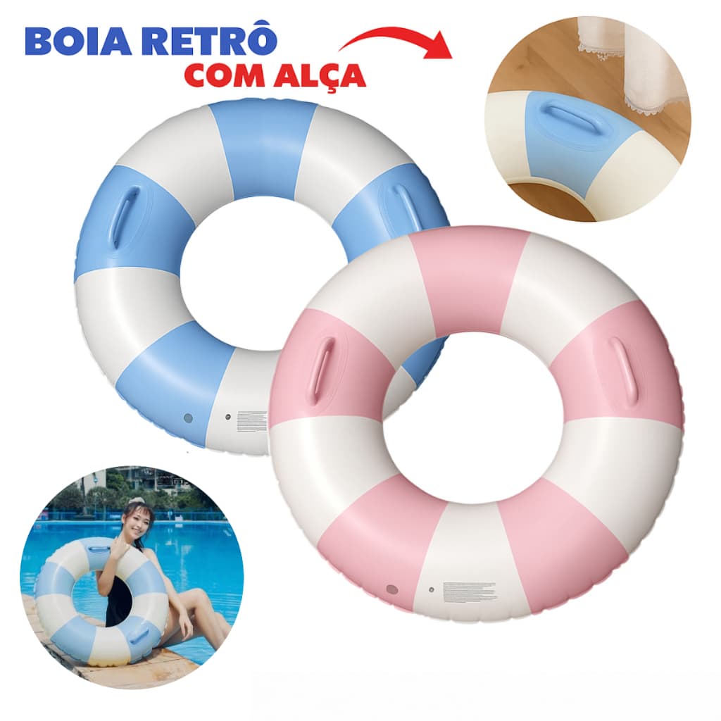 Boia Redonda 100cm com alça Listrada Retrô Vintage Com Alça Piscina Praia Verão Natação Inflável
