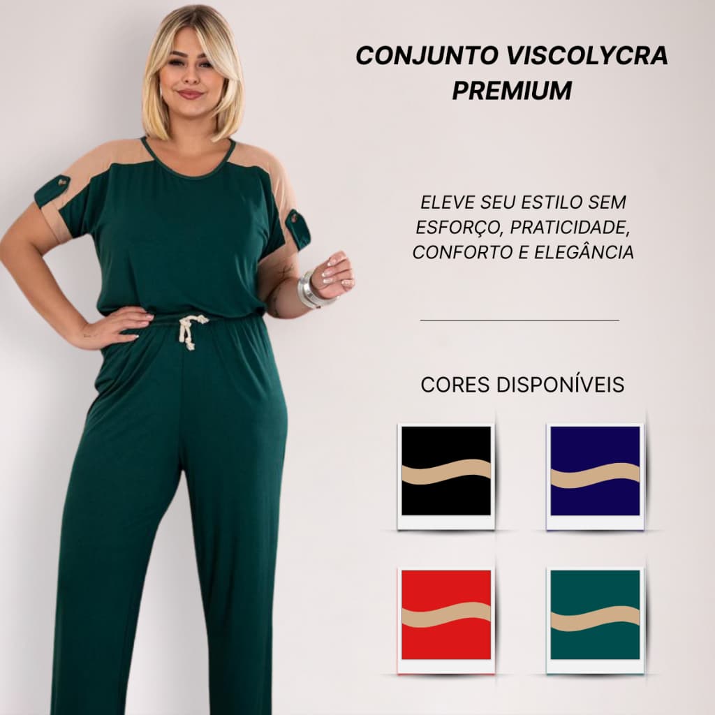 Conjunto Feminino Viscolycra Blusa + Calça Pantalona Moda Casual Elegante Confortável Camiseta Manga Curta