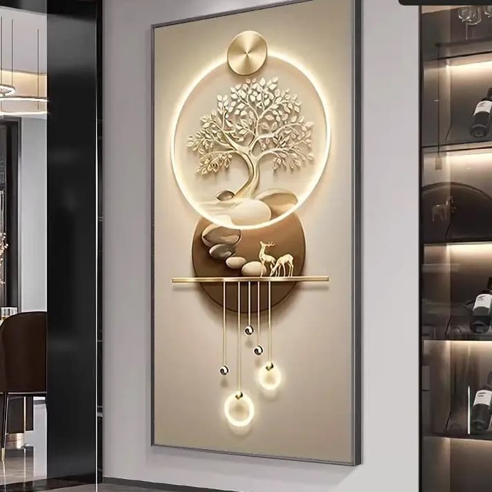 Quadro Decorativo Árvore Dourada Moderna Iluminada Luxo Sala Quarto Escritório Parede