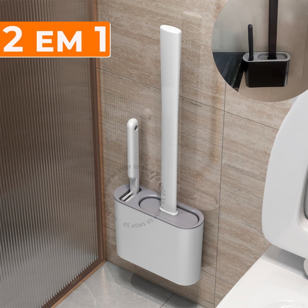 2 em 1 Escova de Silicone para Vaso Sanitário - Alta Eficiência Base de Banheiro Privada Multiuso