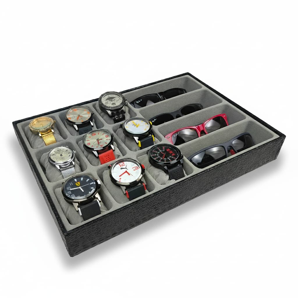 Bandeja Organizadora Para Gaveta 9 Relógios E 4 Óculos CINZA