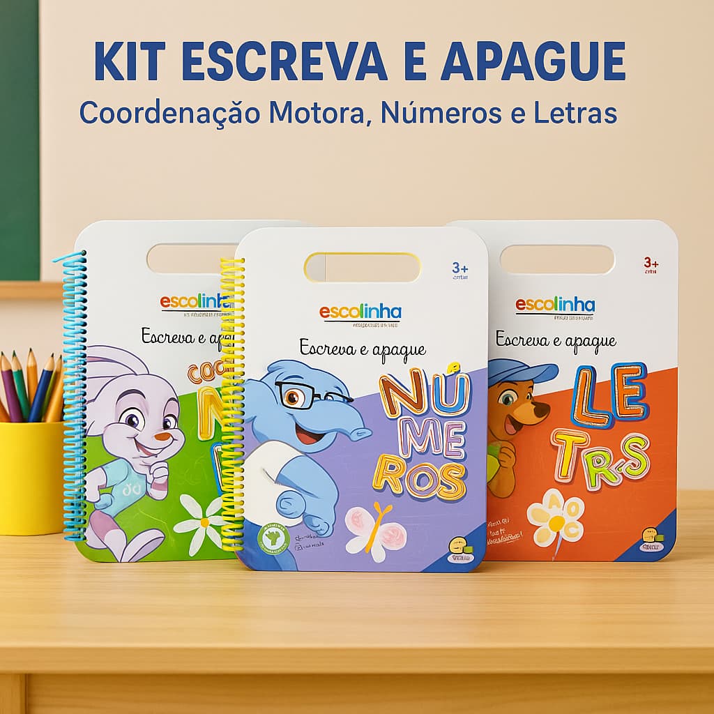 Livro Escreva e Apague – Coordenação Motora, Números e Letras (3 Livros no kit ou individual)
