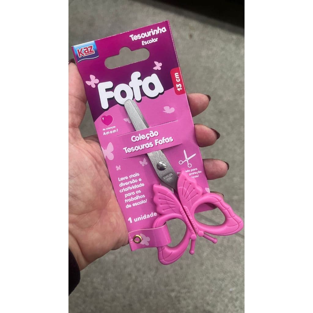Tesoura Escolar Fofa Borboleta Ponta Arredondada 13cm KZ7754 KAZ