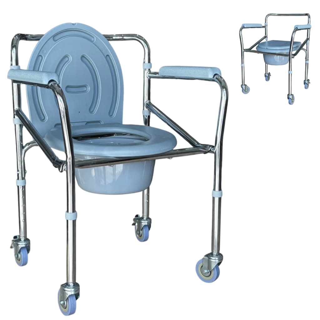 Cadeira De Banho Em Aço Dobravel Com Comadre Até 100kg