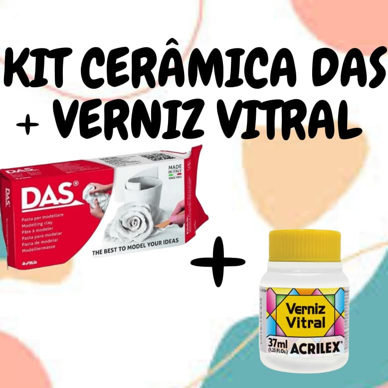 Kit Massa de Cerâmica Fria DAS + Verniz Vitral Acrilex 37 ml