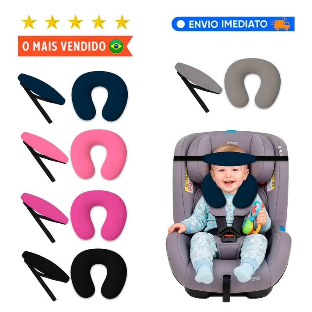 Kit Almofada de pescoço e Faixa Apoio Suporte Cabeça de Bebê Cadeirinha Carro