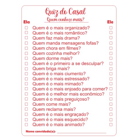 Brincadeira para Chá de Lingerie/ Chá de Panela – Quiz do Casal