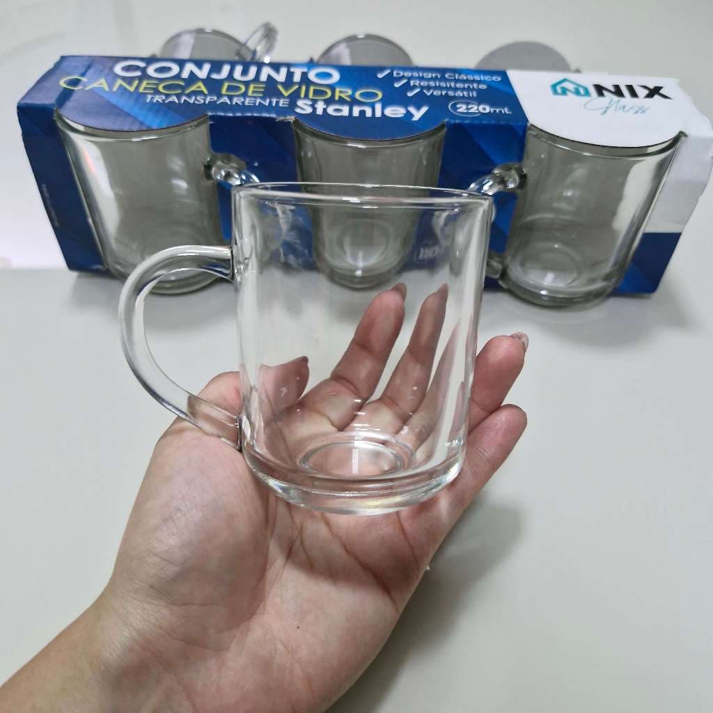 Xícara de Vidro 220ml com Alça –Jogo com 3 ou 6 Peças–Elegante e Versátil para Café, Chá e Capuccino