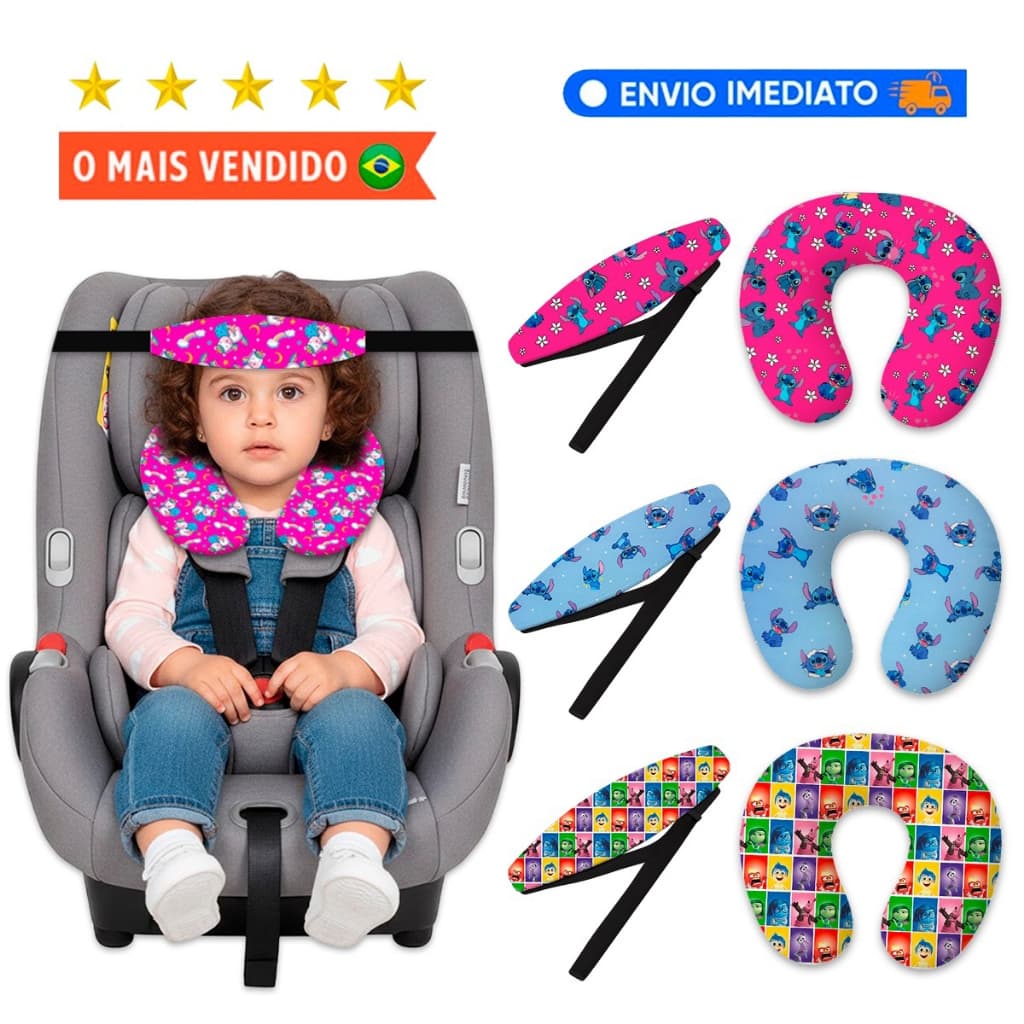 Kit Almofada de pescoço + Faixa Apoio Suporte Cabeça de Bebê Cadeirinha Carro