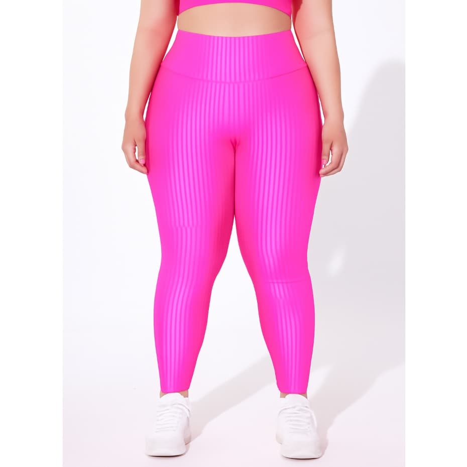 Calça Legging Plus Size Em Poliamida 3D Listrada Cintura Alta Fitness Academia Feminina