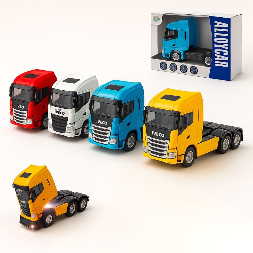Miniatura Caminhão c/Caixa Trucado Iveco Stralis Hi-Way Escala 1:32  Som Luz Metal Colecionável Real