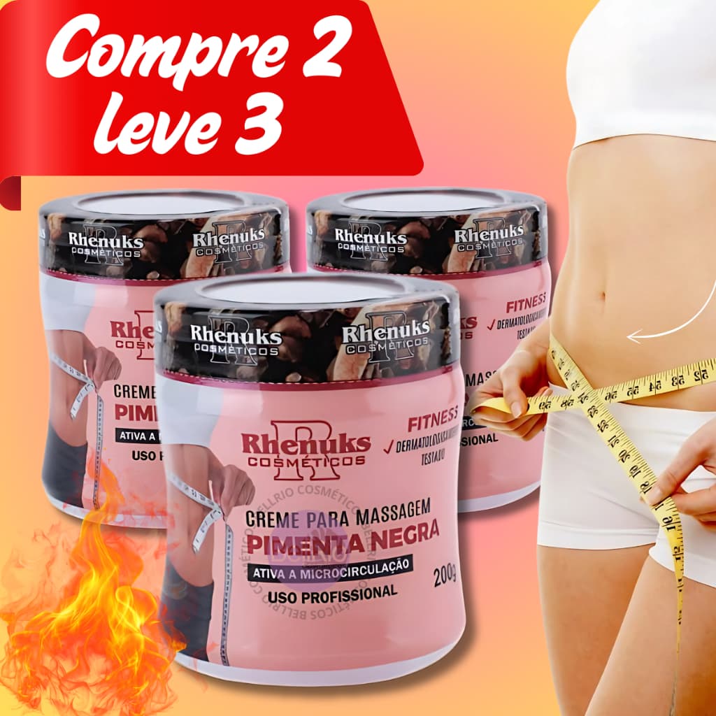 Kit Gel Pimenta Negra Massageador Redutor de Medidas Rhenuks 200g 3 unidades