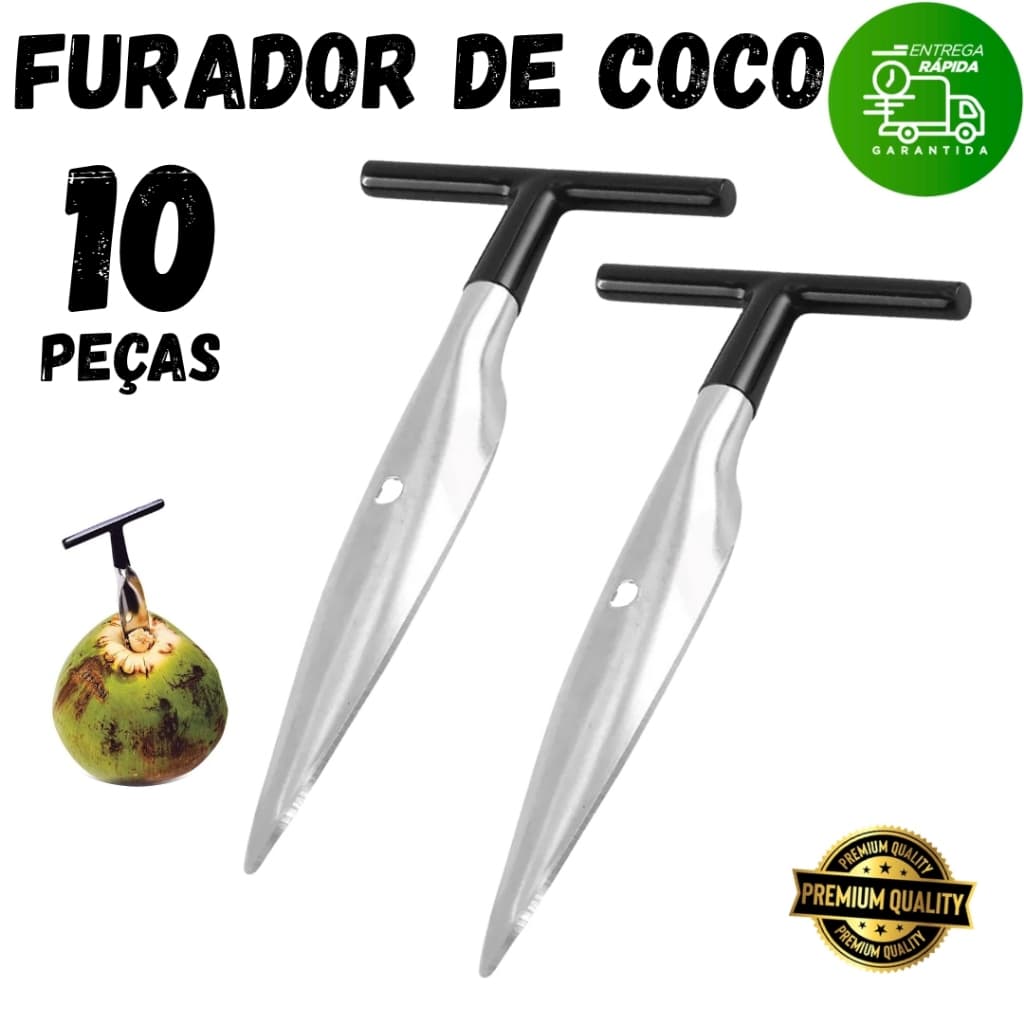 Kit 10 Furador De Coco Abridor Manual Profissional Aço Inox Restaurante Buffet Bares Praia Cozinha