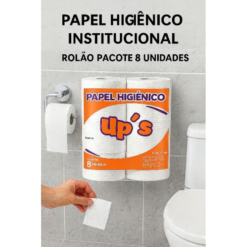Papel Higiênico Branco 8 Rolos Papel Industrial Macio  Up's (média 200 a 250metros)- 1,5kg
