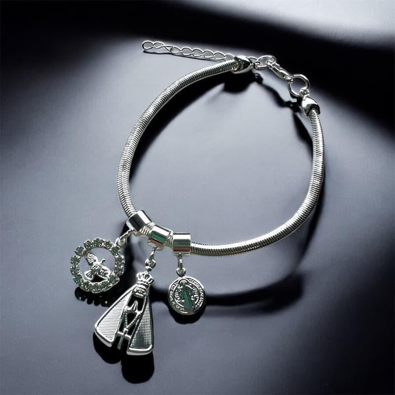Pulseira Folheada Prata Berloque Nossa Senhora Aparecida Espirito Santo São Bento Acessórios Feminino