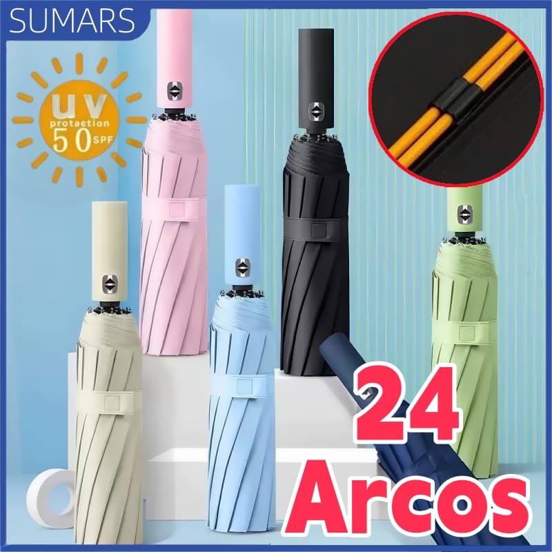 24 Ossos Guarda Chuva Automático Dobrável Durável Reforçado Contra Vento Proteção Solar Blackout