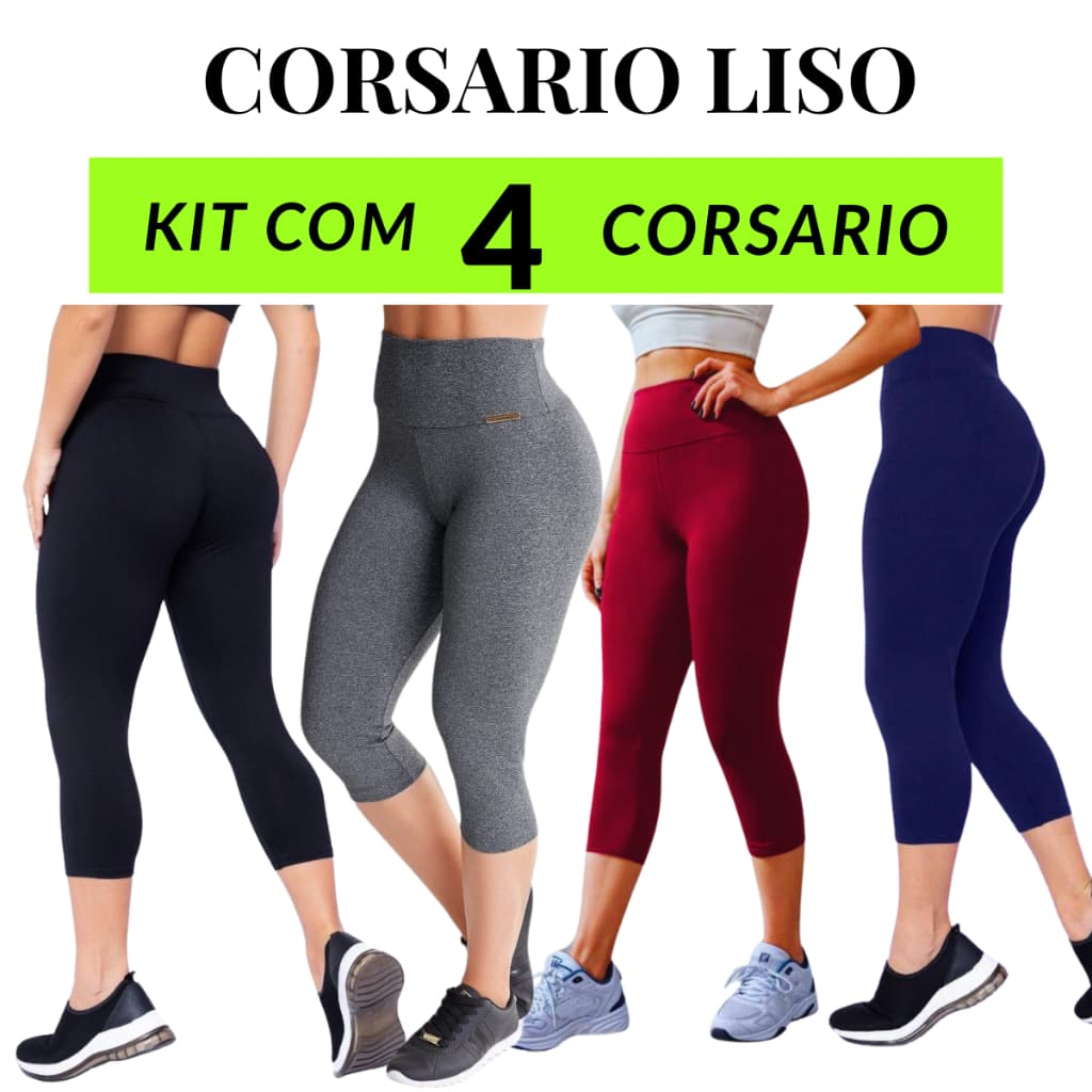 JOGO 4 Corsario Capri Feminino Cos Alto Academia Malhar Legging lisa