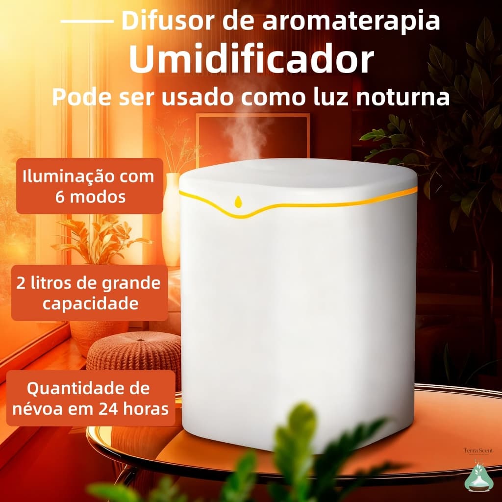 Umidificador Grande 2 Litros Com Saída Dupla Luzes LED's Coloridas Silencioso e Neblinas Controláveis 2000ML