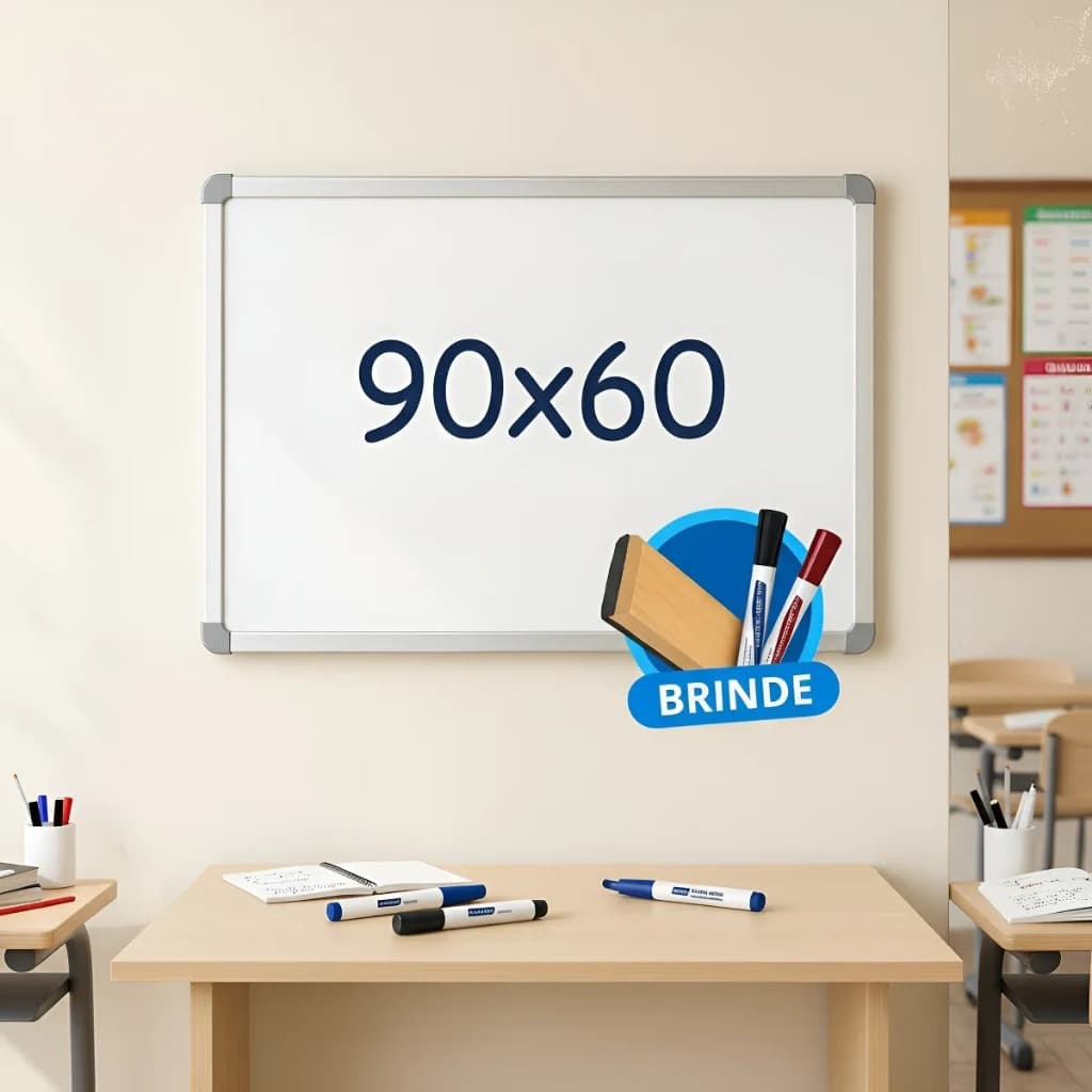 Lousa Quadro Branco Mold Aluminizado 90x60 C/ Brinde Canetão +Apagador