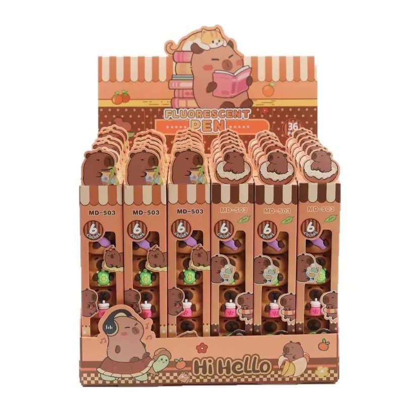 Kit de 6 Cores Mini Marca Texto Formado Capivala Material para Escolar Fofo