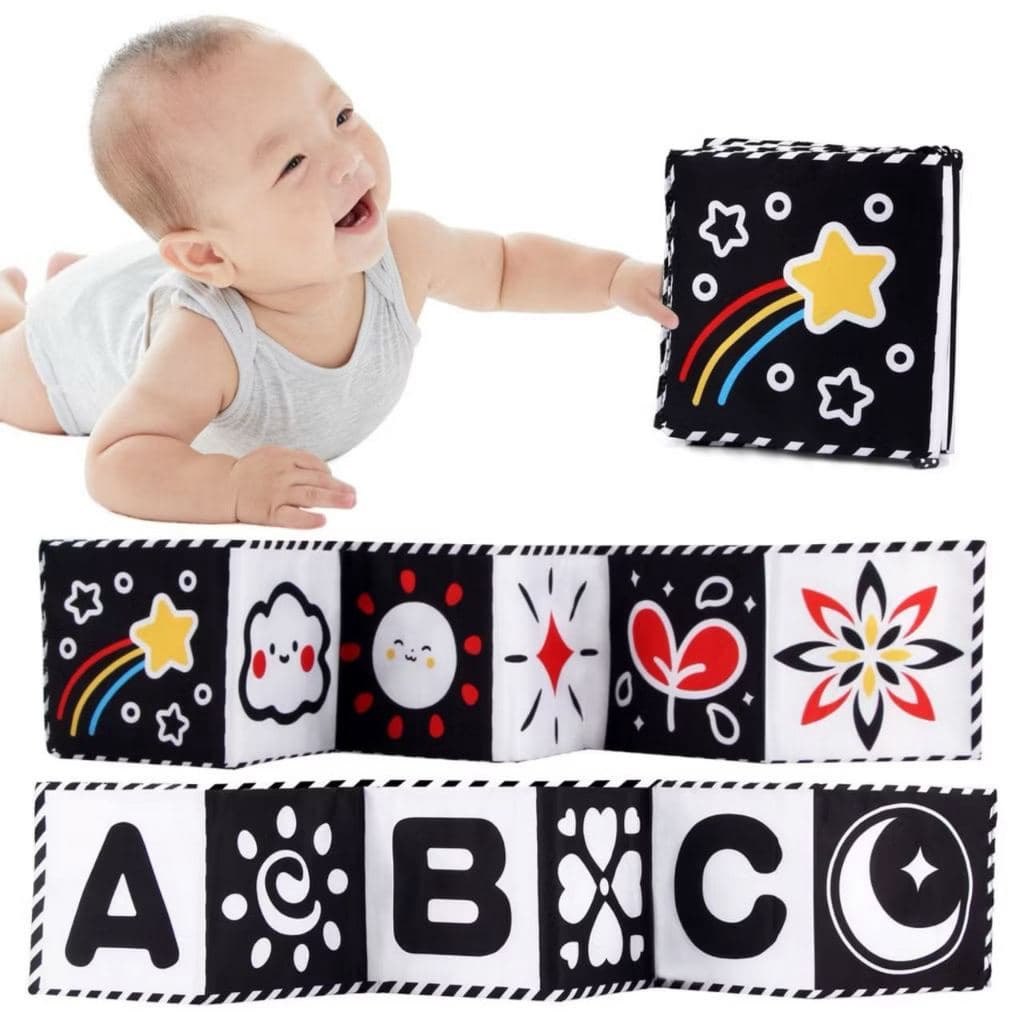 Livro de Pano Preto e Branco para Bebês Alto Contraste Sensorial Brinquedo Macio para Recém-Nascidos