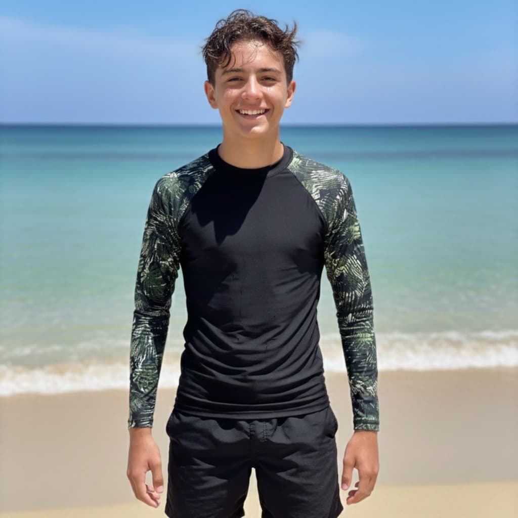 Blusa Menino Adolescente Manga Estampada Praia e Piscina Proteção UV50+ 15-ME