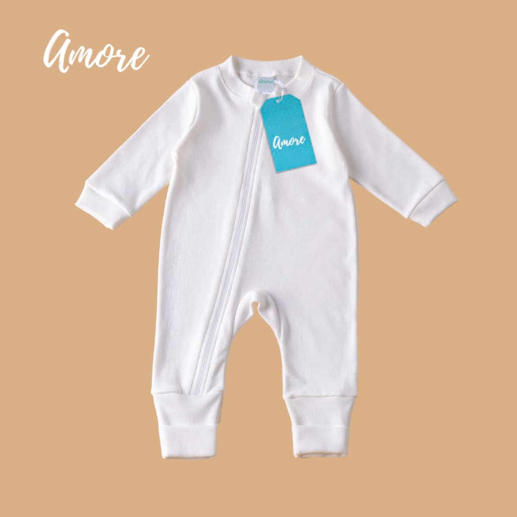 Macacão de bebê Vira Pé Amore Bege 100% Algodão