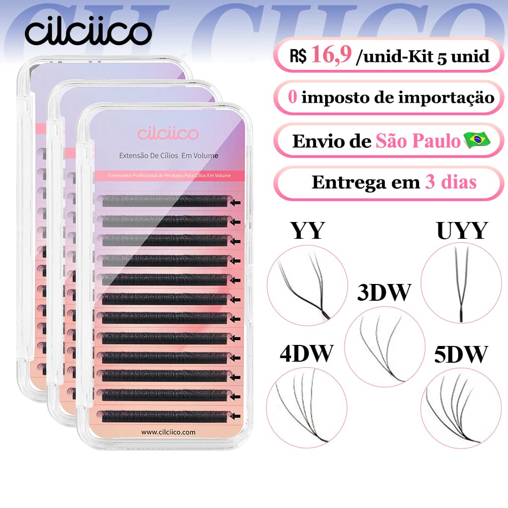 Cilciico Cílios YY 0.07mm D Volume Brasileiro Kit 5 Caixas Atacado Envio de SP Natural Para Extensão