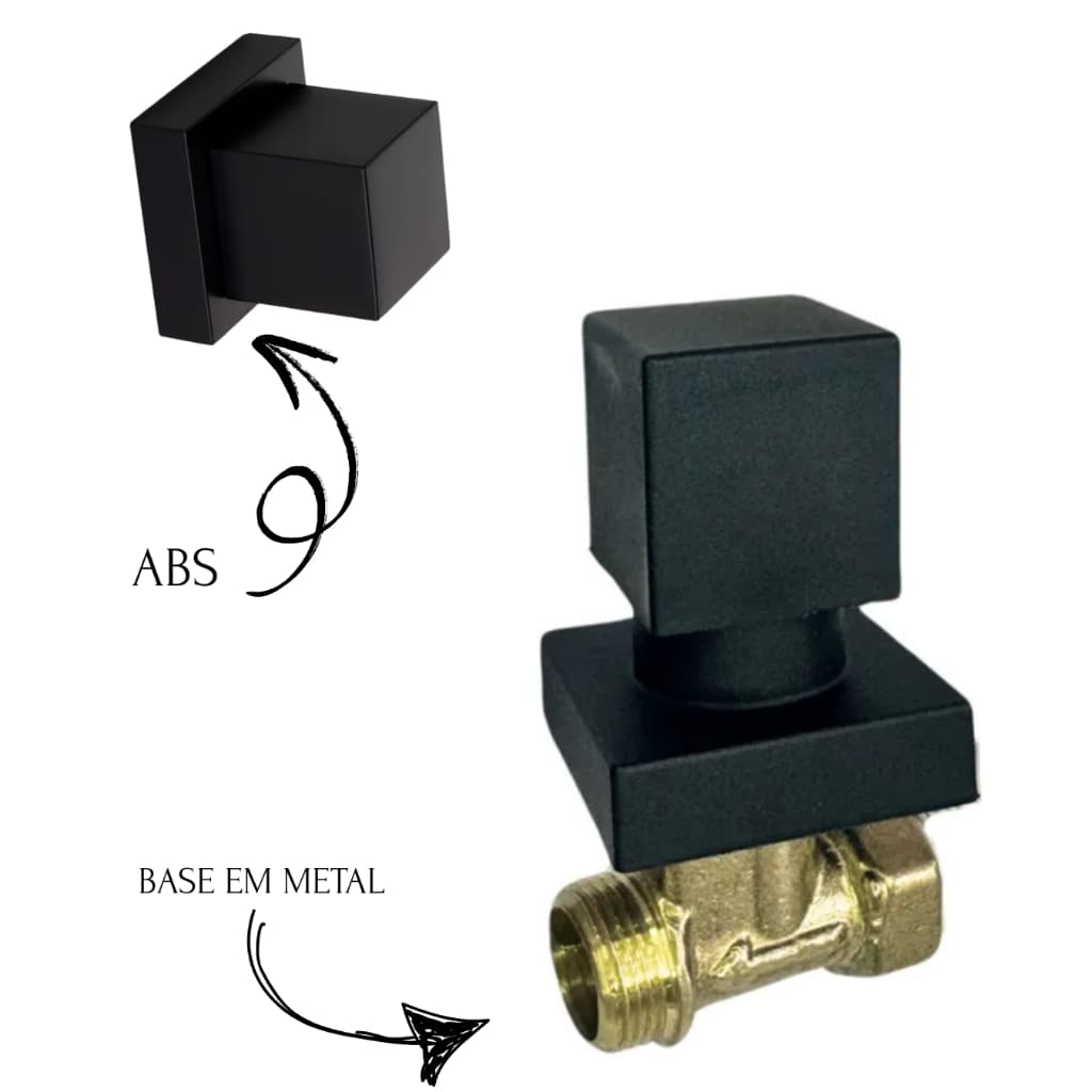 Registro De Pressão Chuveiro 3/4 Quadrado Preto Abs Completo