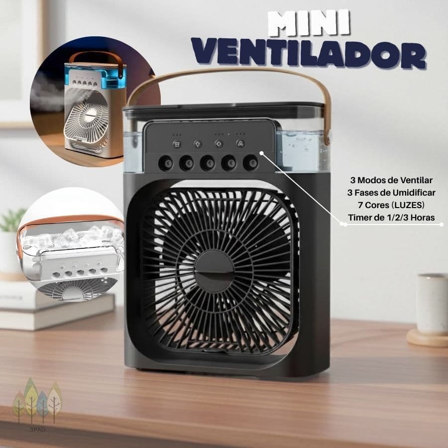 Mini Ventilador Climatizador Ar Condicionado Umidificador Portátil USB Led Quarto Sala Escritório