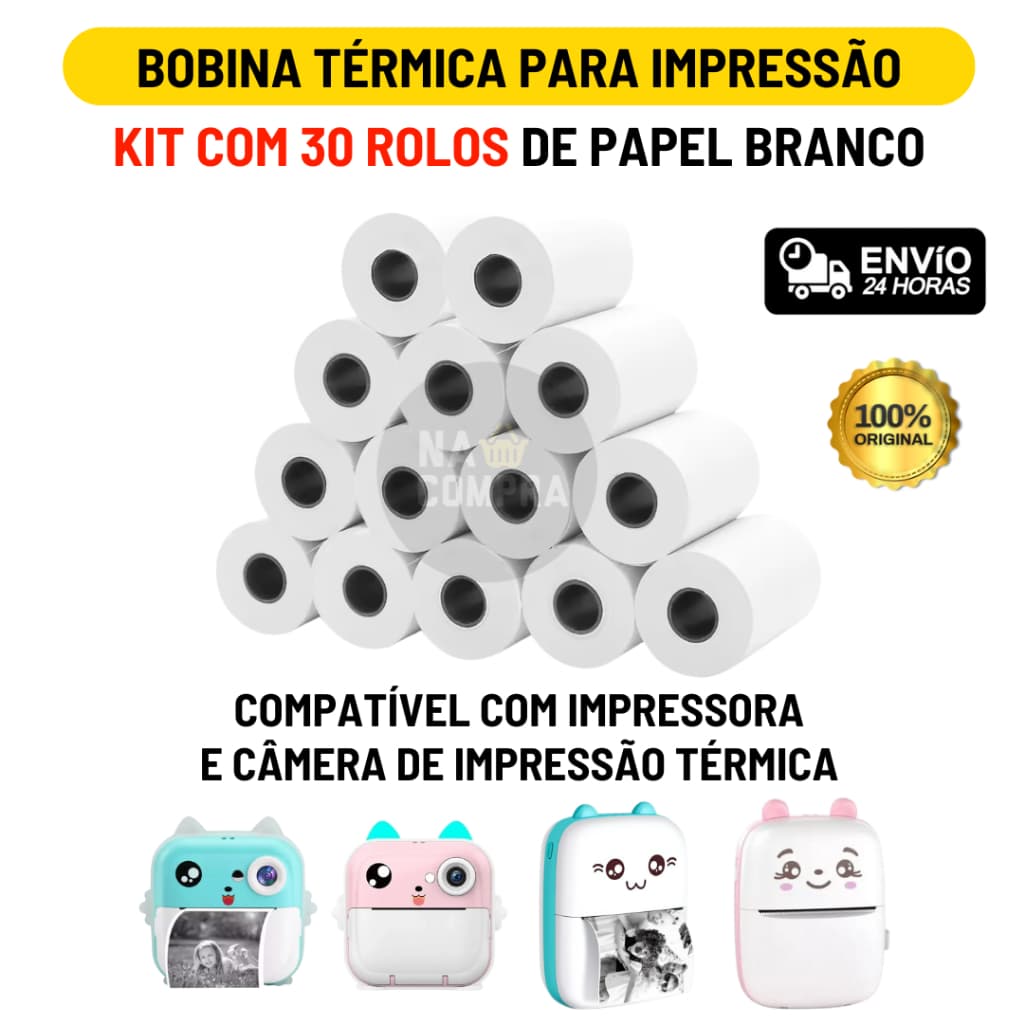 Bobina Térmica Rolo De Papel Branco Refil Para Mini Impressora Portátil e Câmera Instantânea