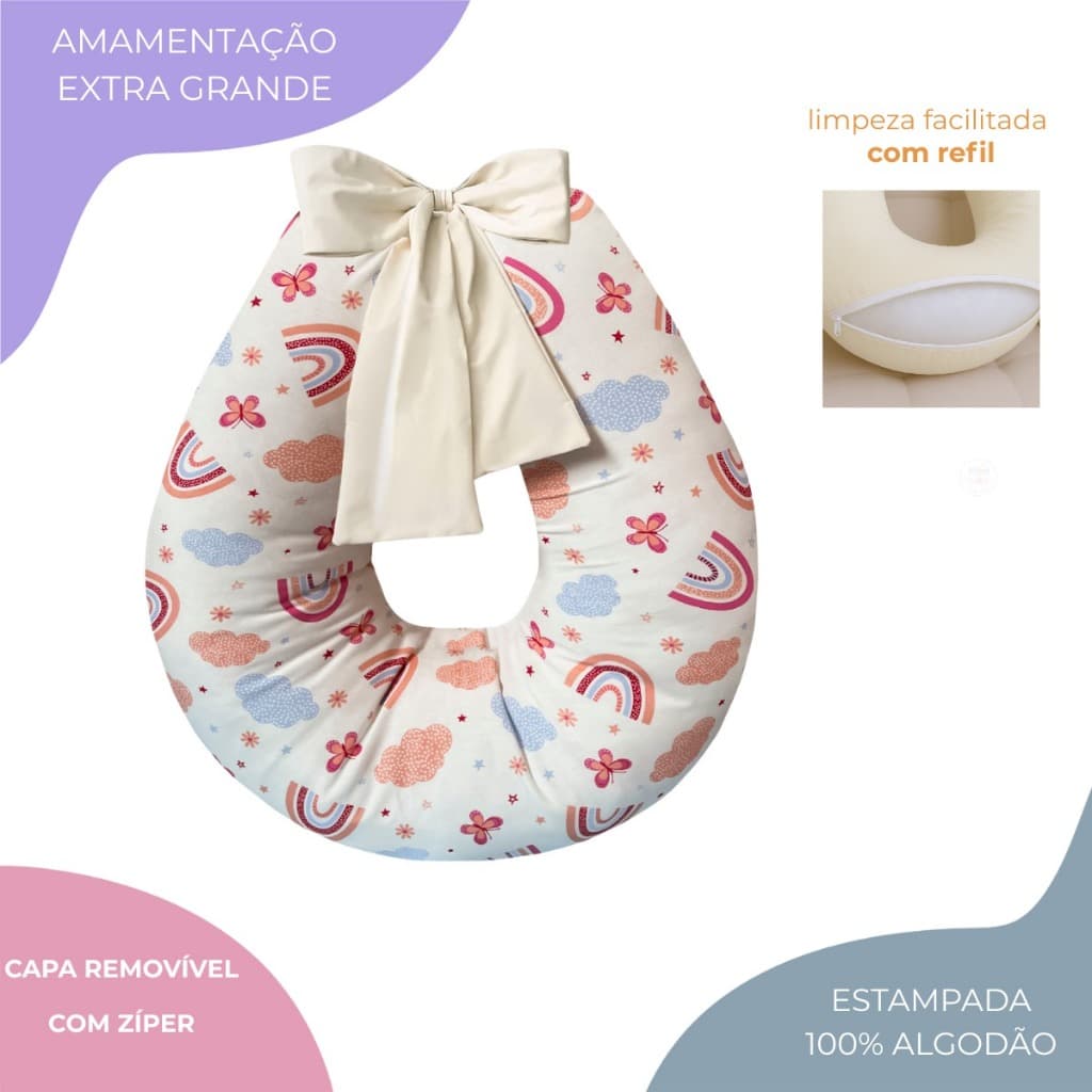 Almofada de Amamentação Extra Grande Com Laço - 100% Algodão