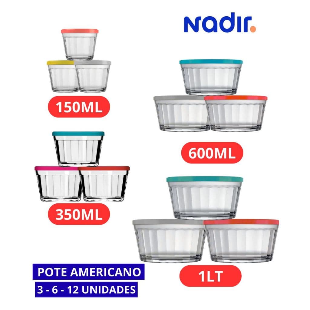 Tigelas Pote Americano de Vidro150ML/350ML/600ML/1LT  Marinex