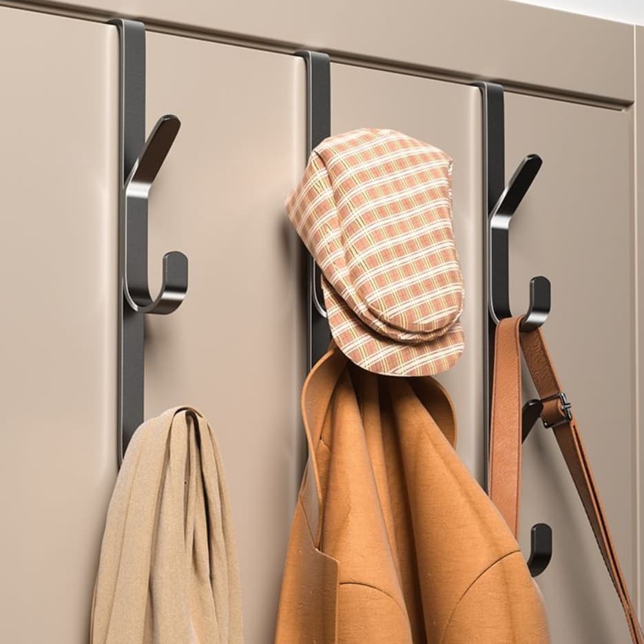 Kit Cabide Suporte Metal Para Porta Com 5 ou 7 Ganchos Para Pendurar Sem Furar Bolsas Chapéus Acessórios Multiuso