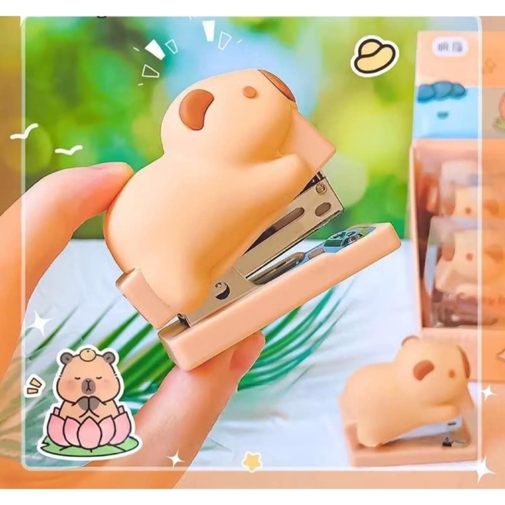 Mini Grampeador Capivara + Grampos - Papelaria Fofa & Criativa