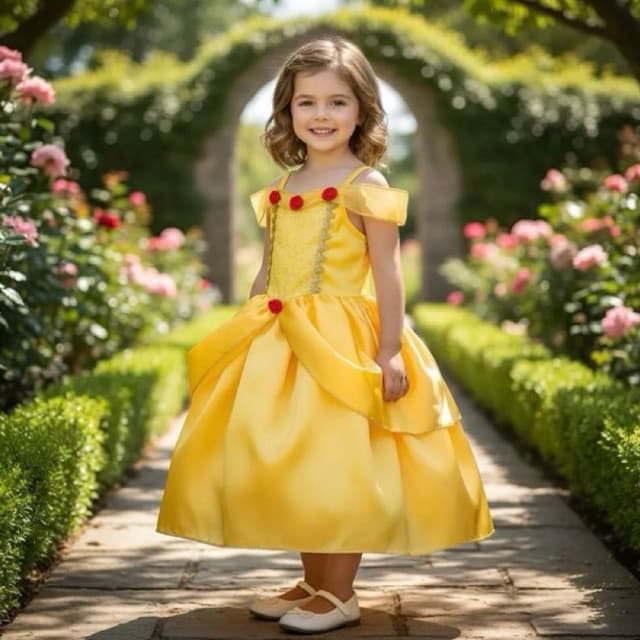 Meninas Vestido Fantasia Princesa Inantil Bela E A Fera