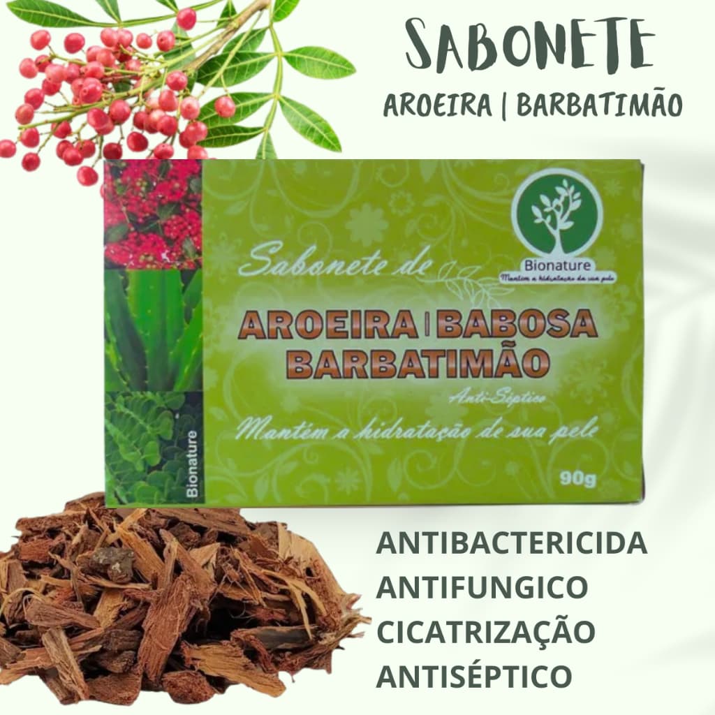 Sabonete Barbatimão + Aroeira Antisséptico Acne Coceira Íntimo Vegano