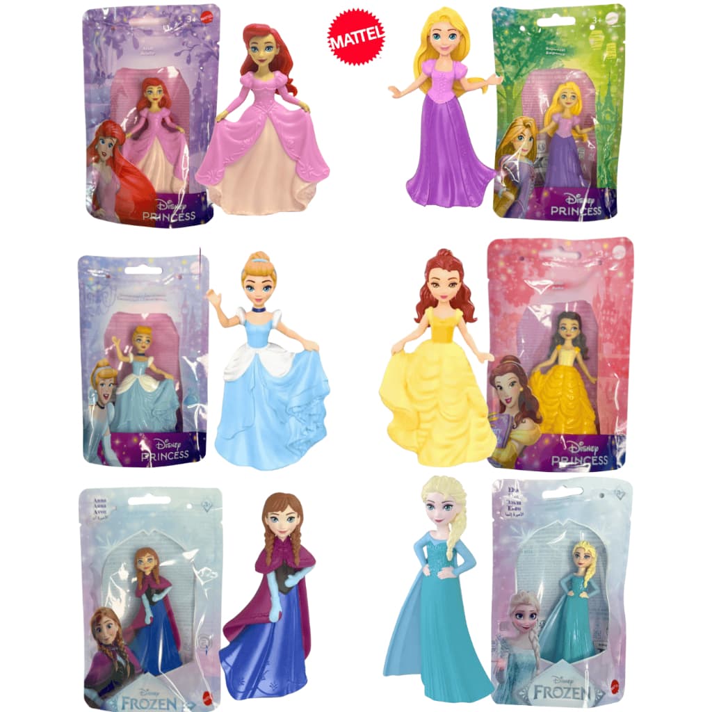 Boneca Mini Princesa Disney HLX37 –Mattel (Tamanhos 7 a 10 cm)- Plástico - Bella, Cinderela e outros