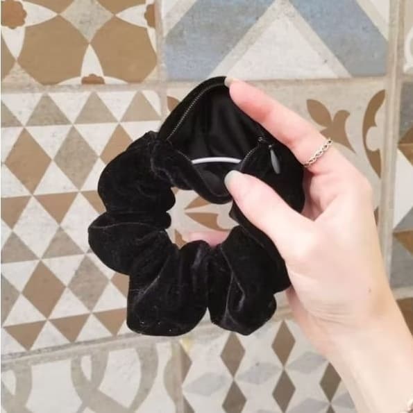Scrunchie / xuxinha de cabelo com Zíper prendedor elástico de cabelo