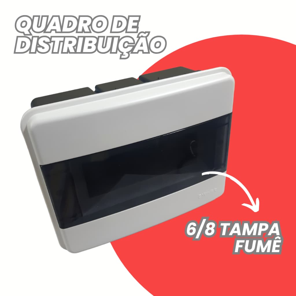 Quadro de Distribuição 8 DIN caixa p/8 Disjuntores tampa fumê Embutir c/ Suporte barramento