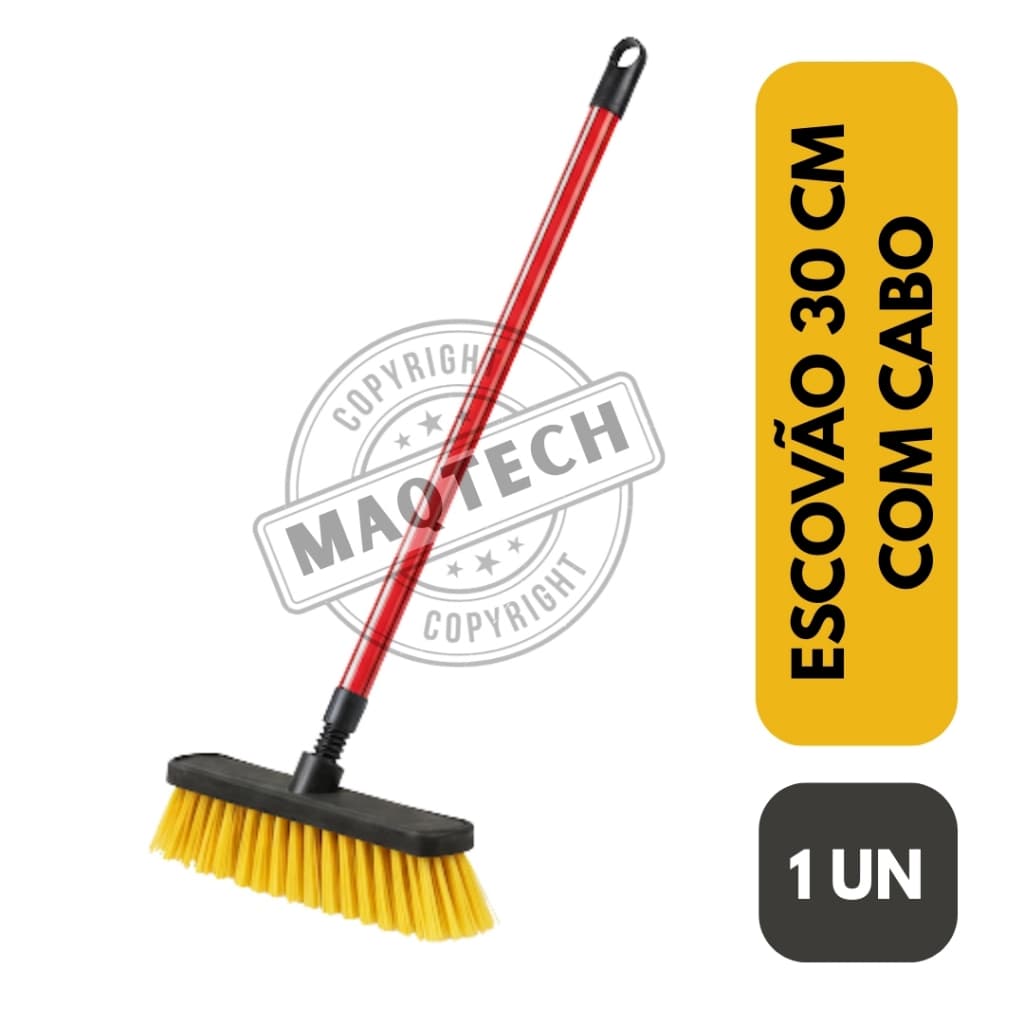 1 Escovão Cerdas Duras Limpeza Pesada Com Cabo Vassoura Multiuso Profissional Piso e Garagem