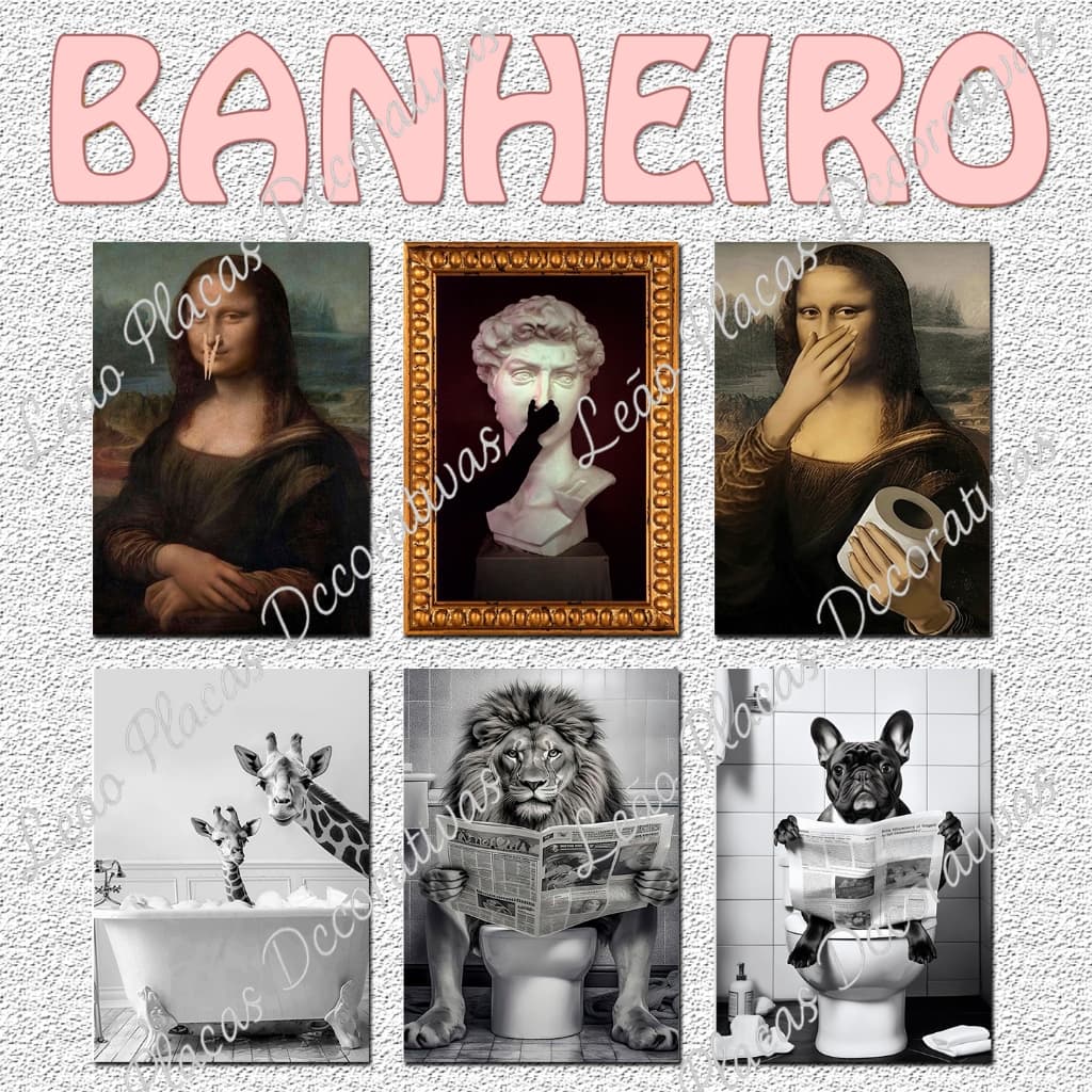 quadros para decorar banheiro - artes divertida - animais sentado no vazo - placa MDF tamanho 13x20cm cada