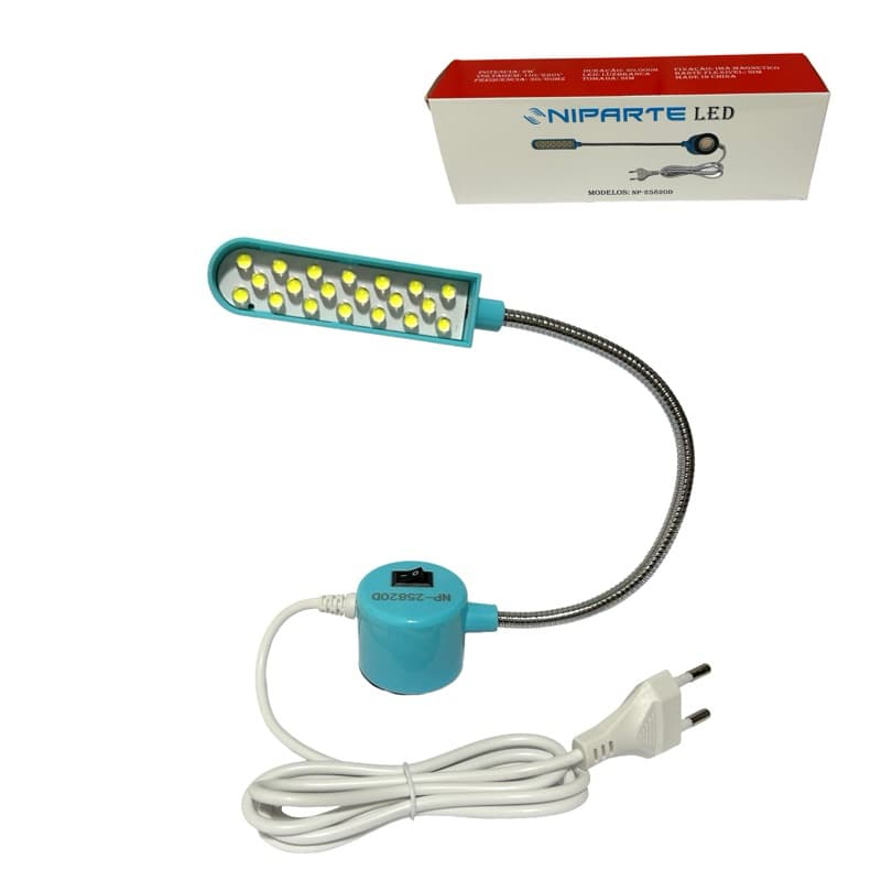 Luminaria NIPARTE Com 20 Leds Bivolt Fixação Por Ima Haste Flexível Com Plug Para Maquina Costura Industrial